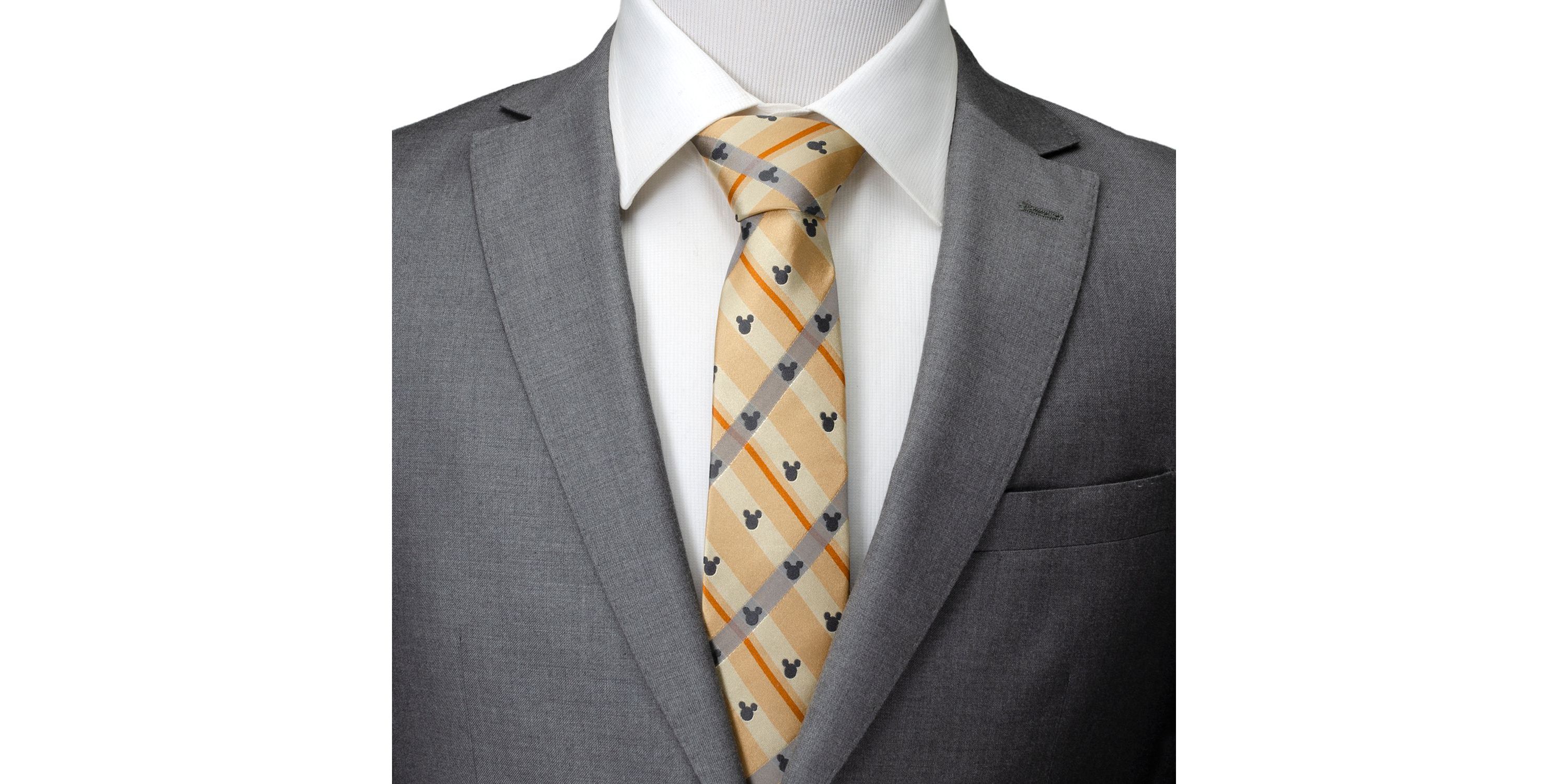 Mickey Silhouette Tan Plaid Tie