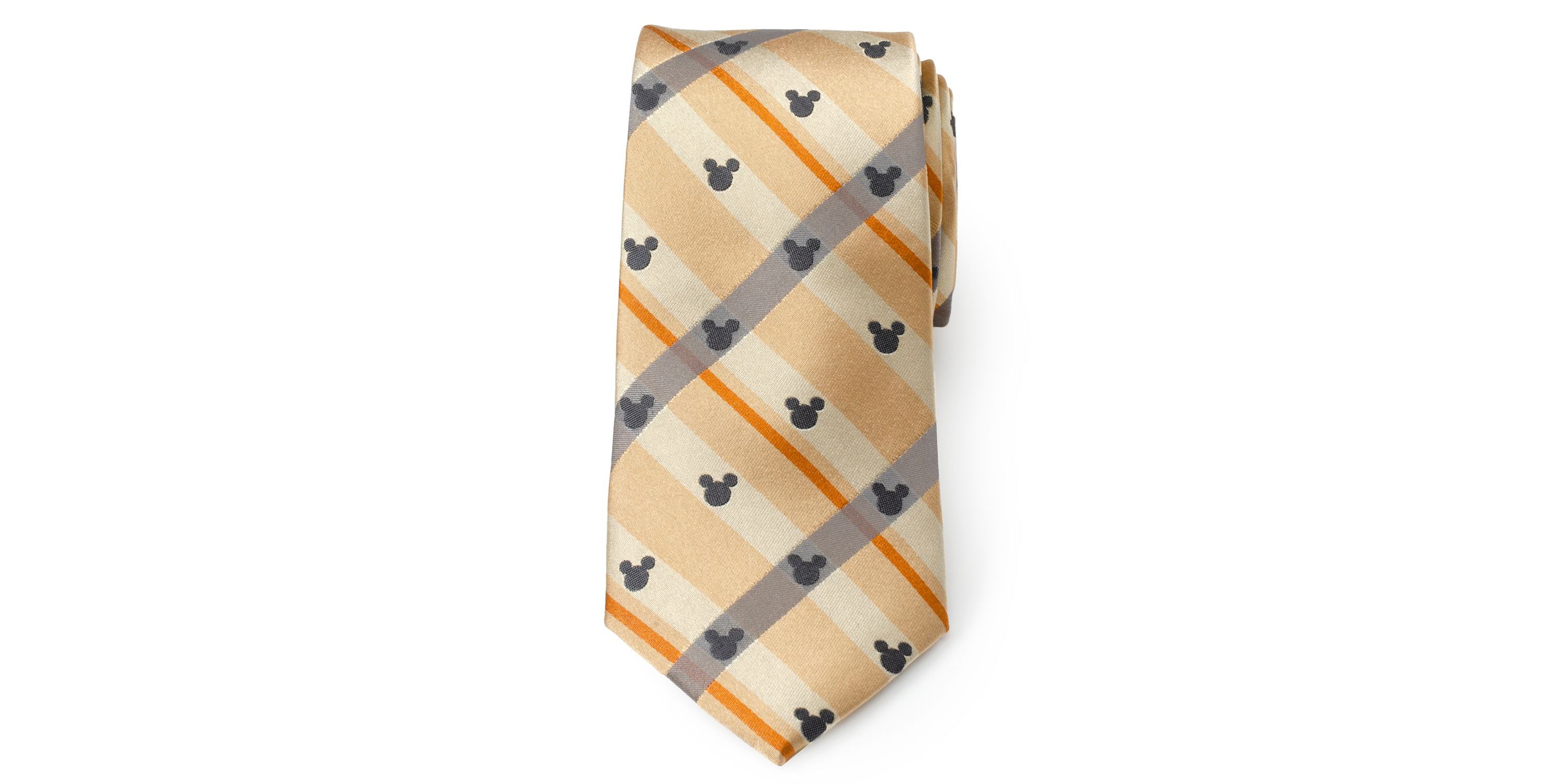 Mickey Silhouette Tan Plaid Tie