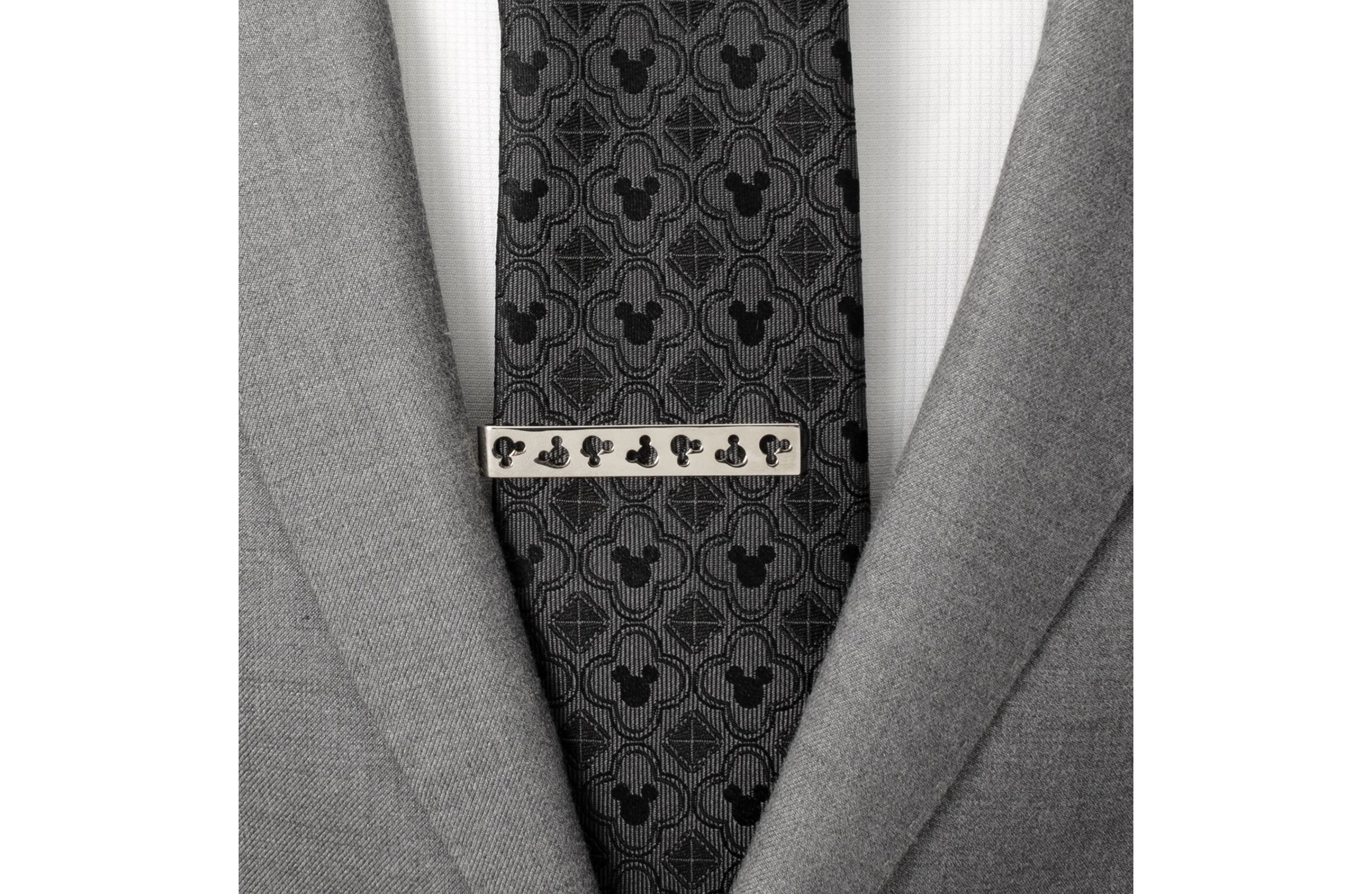 Mickey Mouse Silhouette Cutout Message Silver Tie Bar