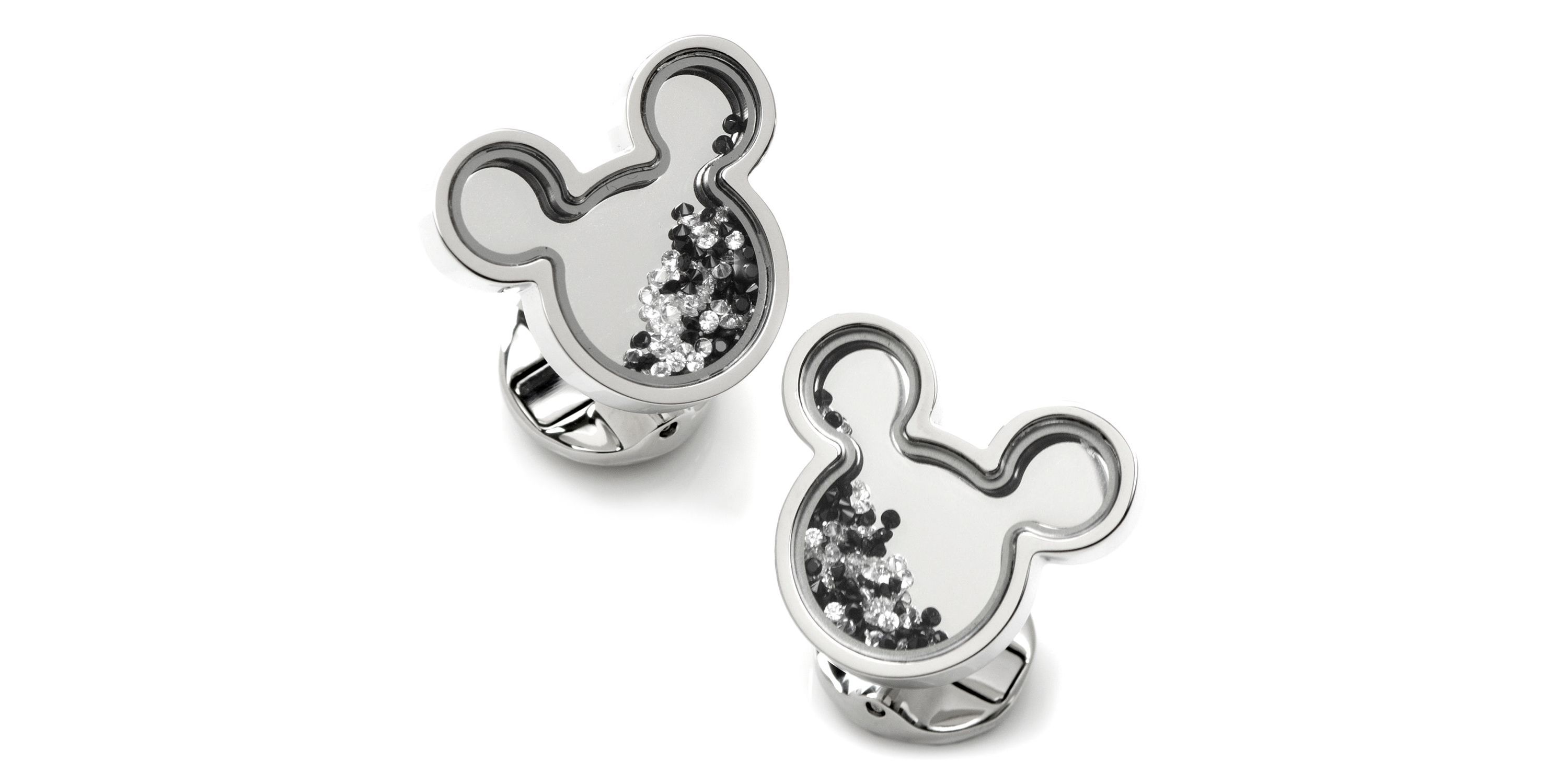 Mickey Silhouette Floating B/W Crystal Stainless Steel Cufflinks