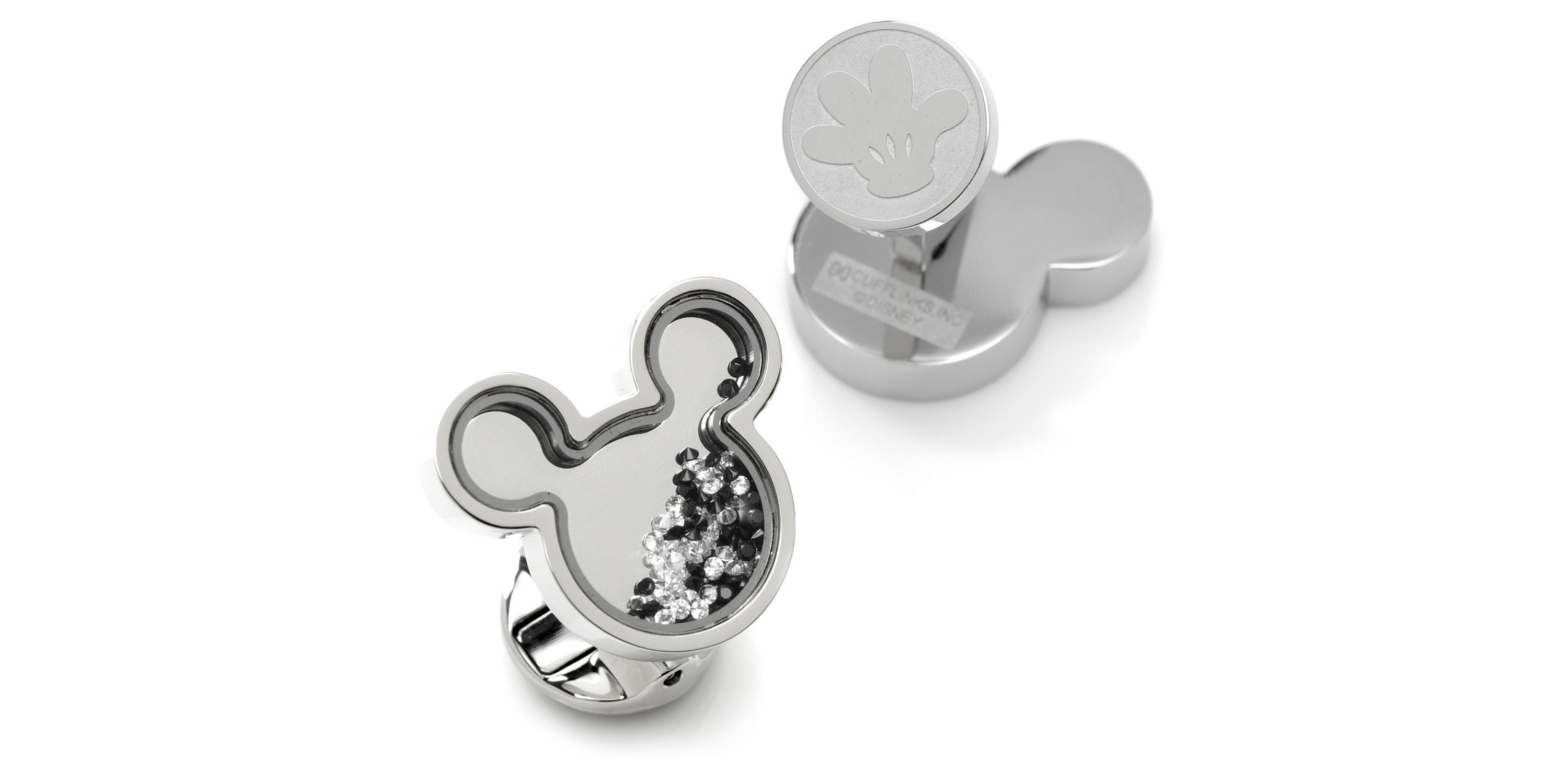 Mickey Silhouette Floating B/W Crystal Stainless Steel Cufflinks