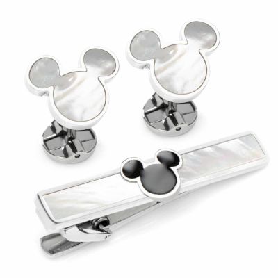 Cufflinks Inc Men’s Mickey Mouse Mother of Pearl Cufflinks and Tie Clip Gift Set