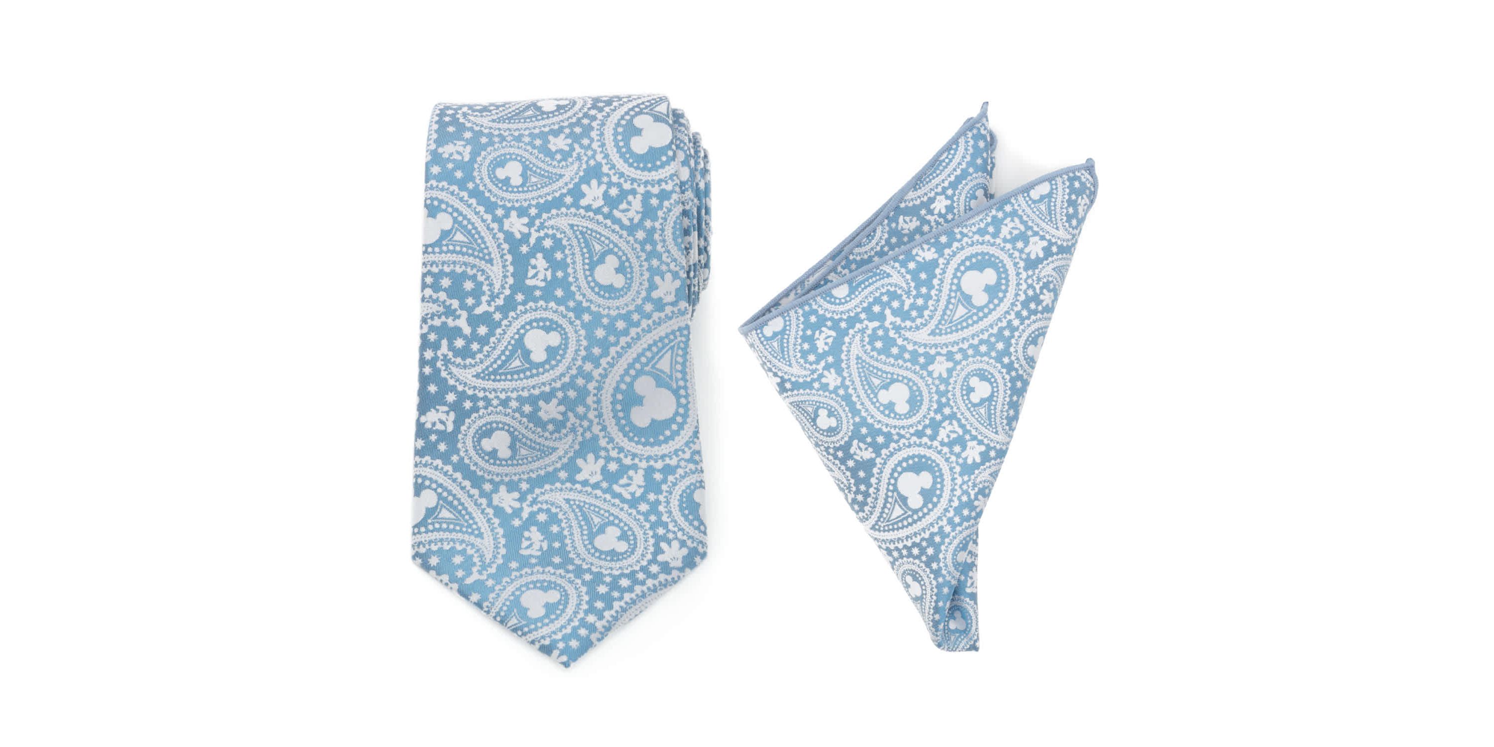 Mickey Mouse Teal Paisley Necktie and Pocket Square Gift Set
