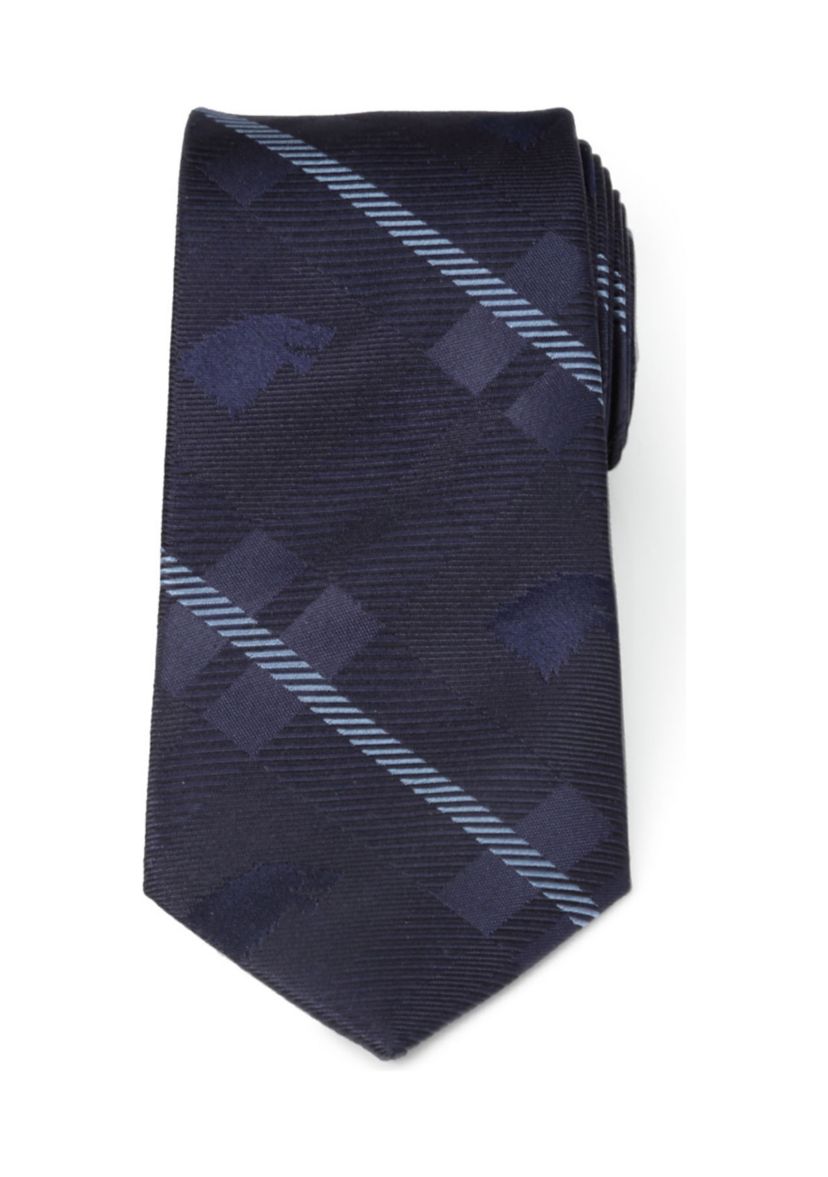 Mens Stark Direwolf Blue Plaid Silk Tie