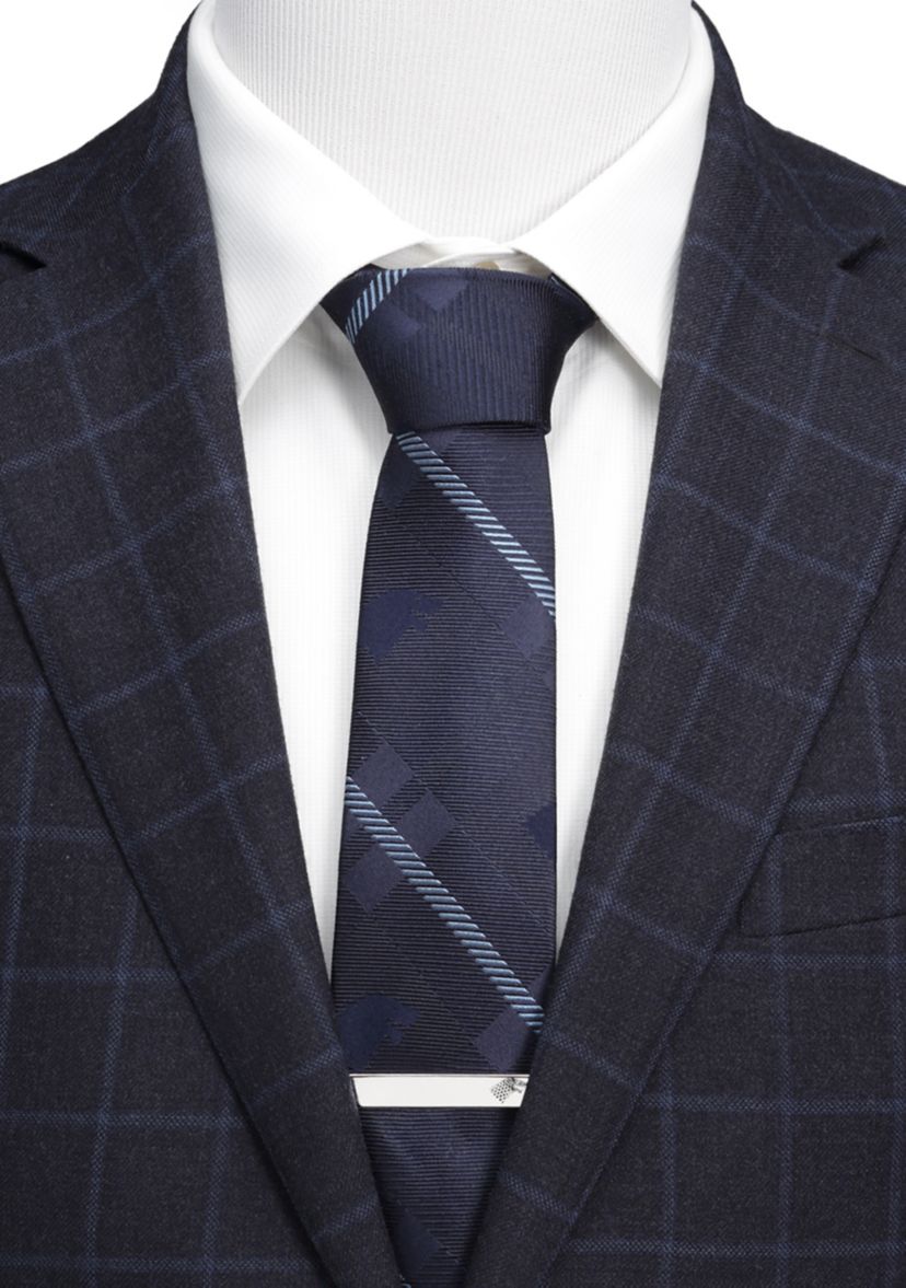 Mens Stark Direwolf Blue Plaid Silk Tie