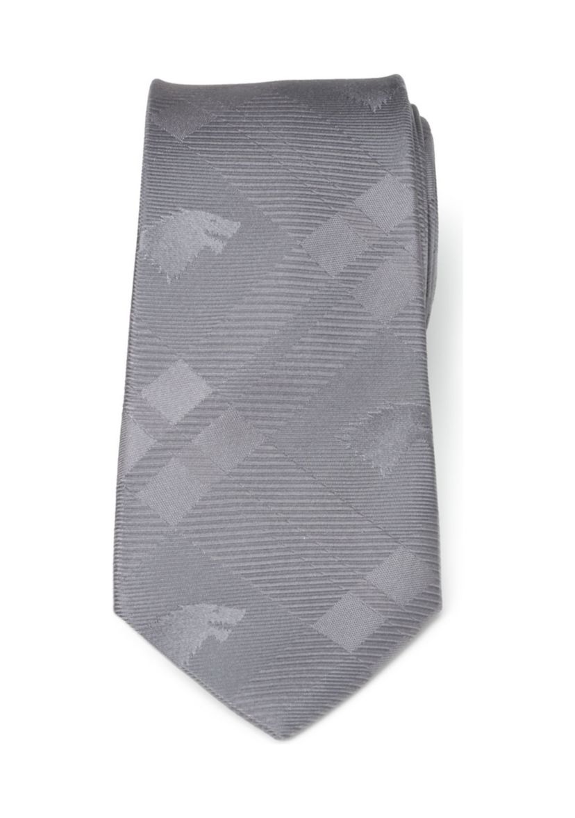 Mens Stark Direwolf Gray Plaid Silk Tie
