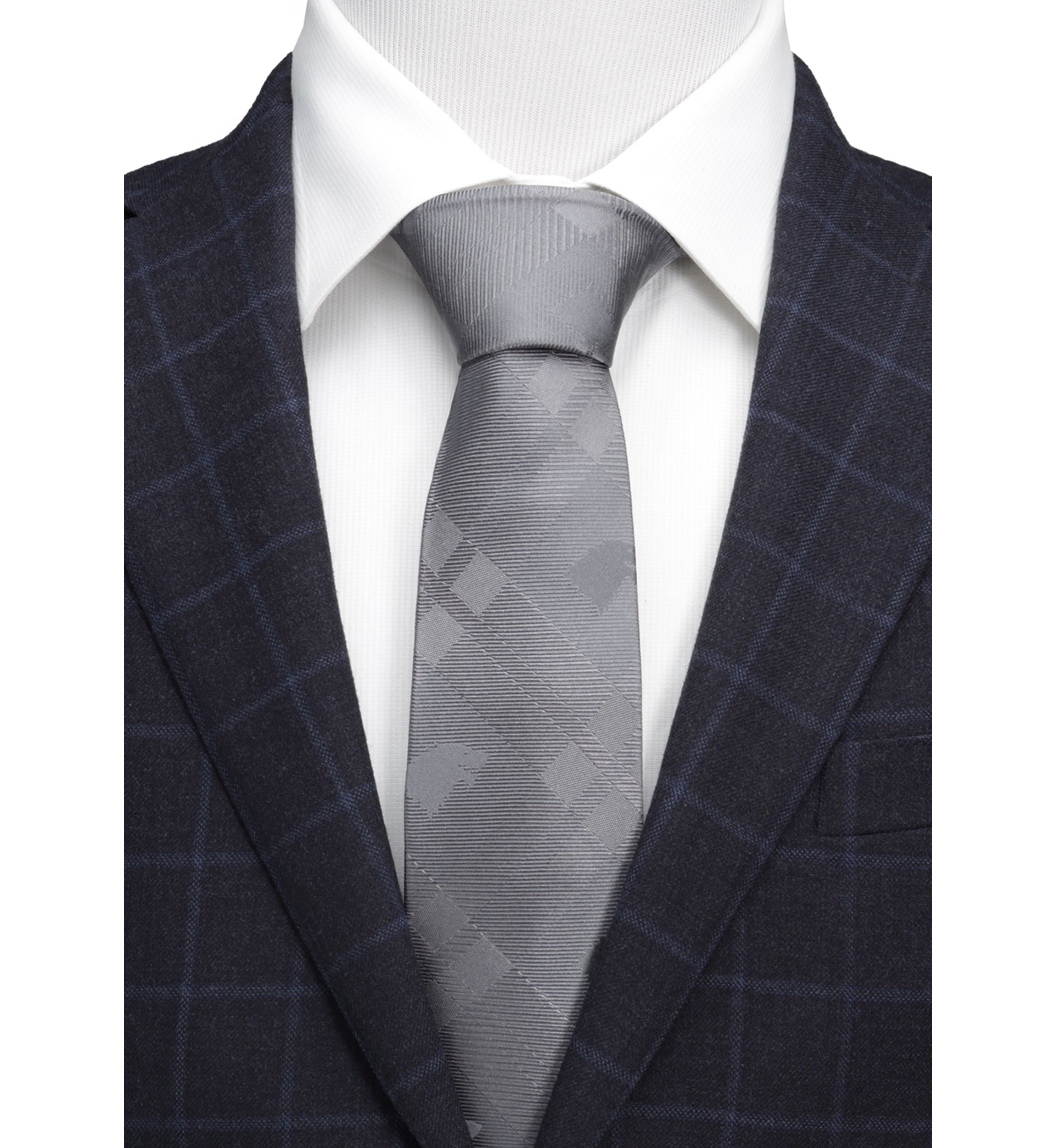 Mens Stark Direwolf Gray Plaid Silk Tie