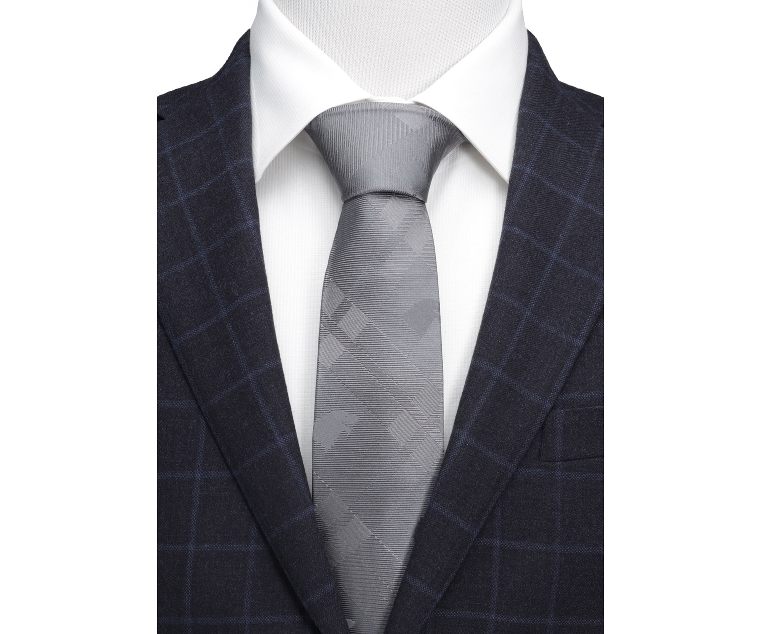 Mens Stark Direwolf Gray Plaid Silk Tie