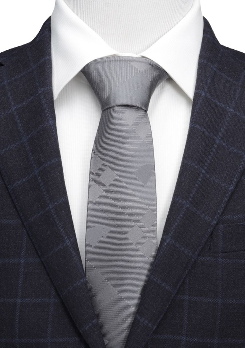 Mens Stark Direwolf Gray Plaid Silk Tie