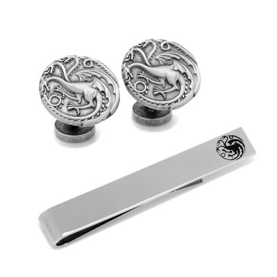 Men’s Game of Thrones Targaryen Cufflinks and Tie Bar Gift Set, Silver