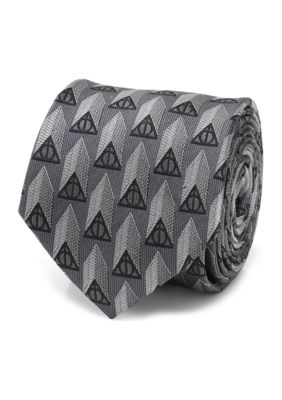 Harry Potter Men's Deathly Hallows Gray Silk Tie, Grey