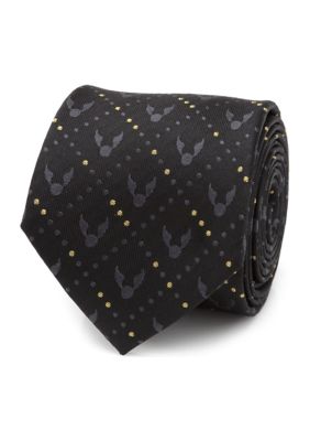 Harry Potter Men's Golden Snitch Black Silk Tie
