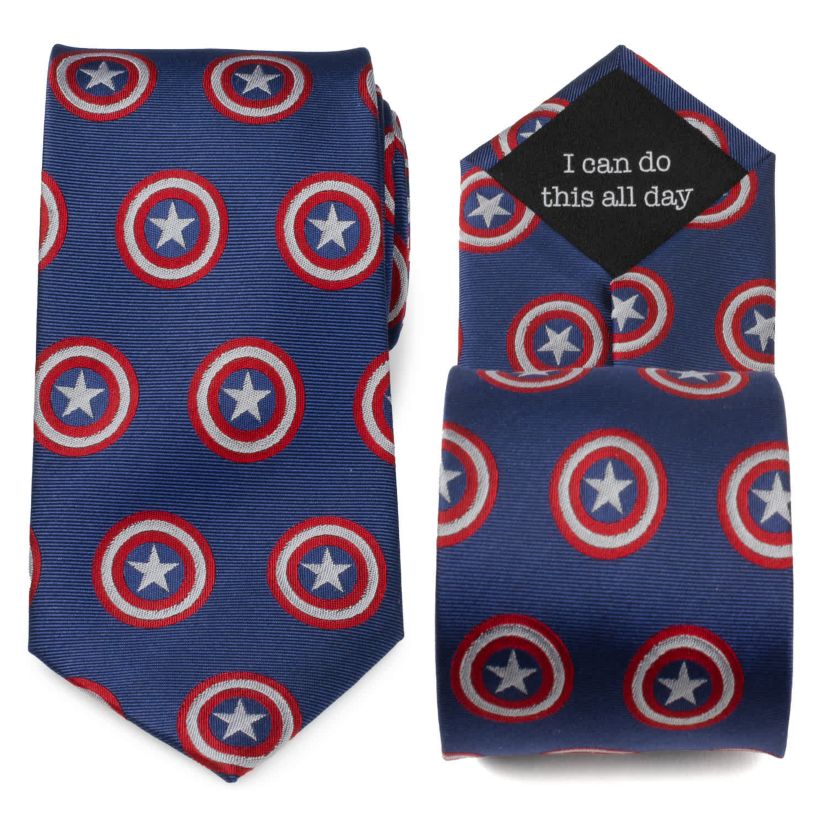 Captain America Hidden Message Blue Mens Tie