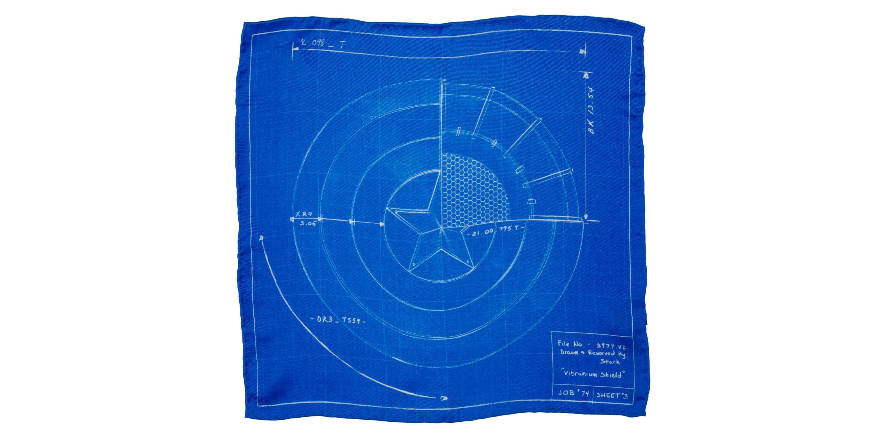 Captain America Shield Blueprint Pocket Square