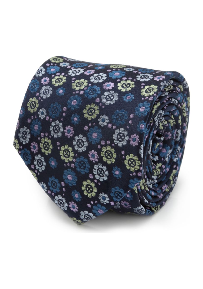 Mens X-Men Floral Navy Tie