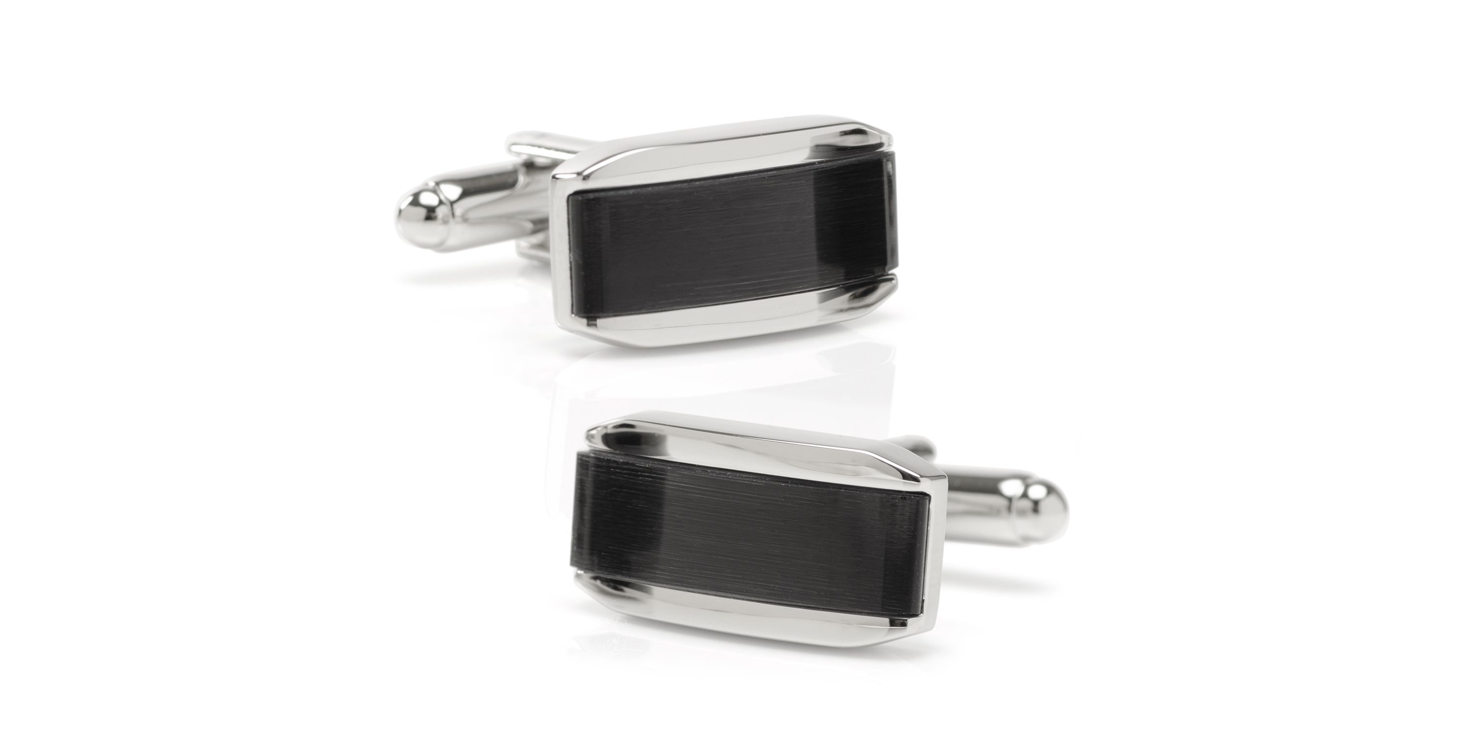 Silver Rectangular Cufflink with Dark Gray Cats Eye