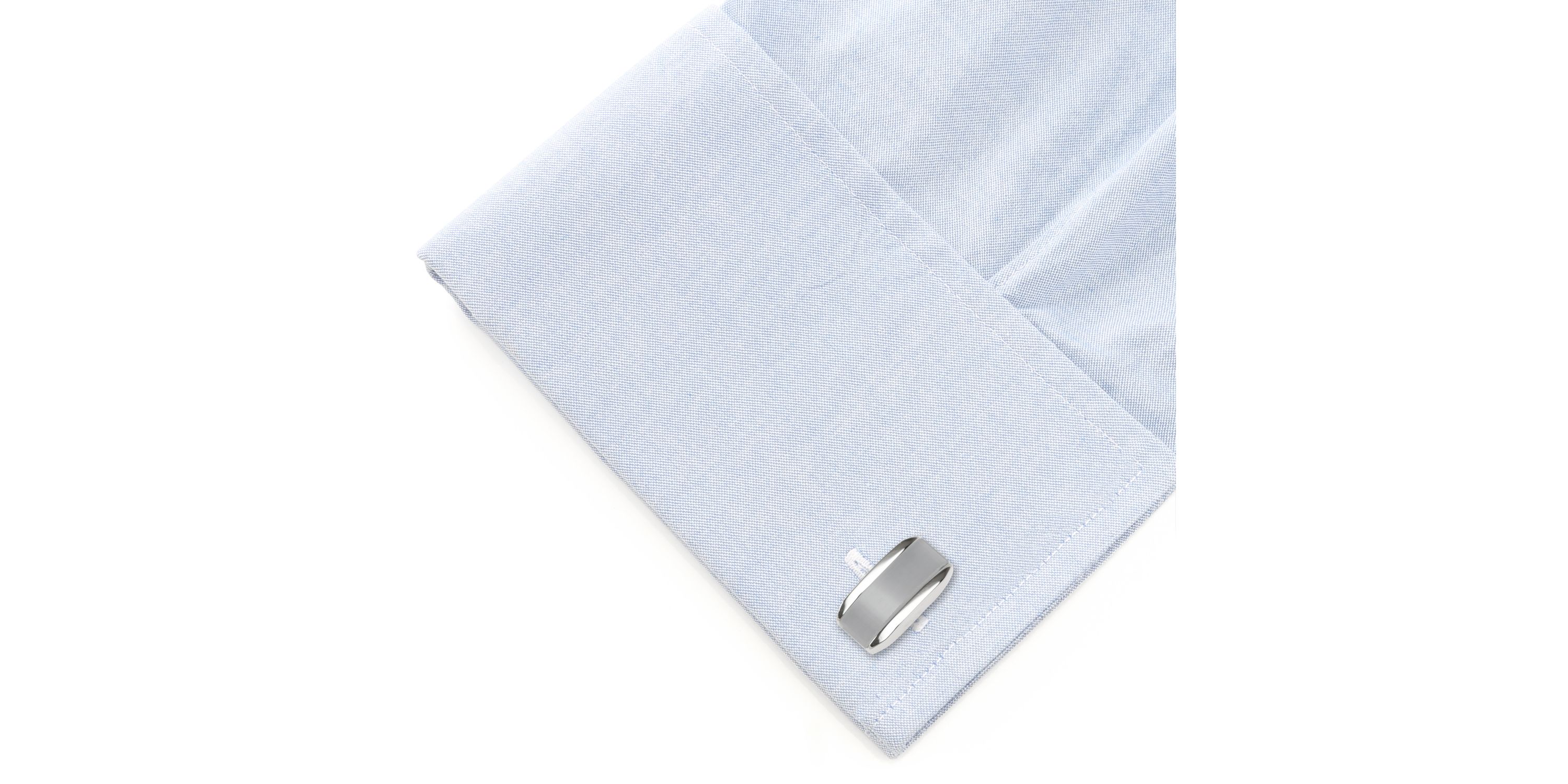 Silver Rectangular Cufflink with Gray Cats Eye