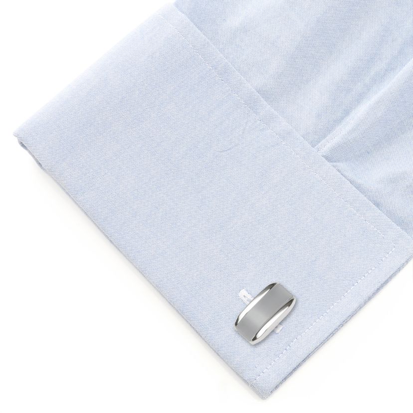 Silver Rectangular Cufflink with Gray Cats Eye