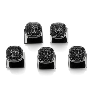 Ox and Bull Trading Co Men's Black Stainless Steel Black Pave Crystal 5-Studs