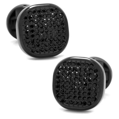 Ox and Bull Trading Co Men's Black Stainless Steel Black Pave Crystal Cufflinks