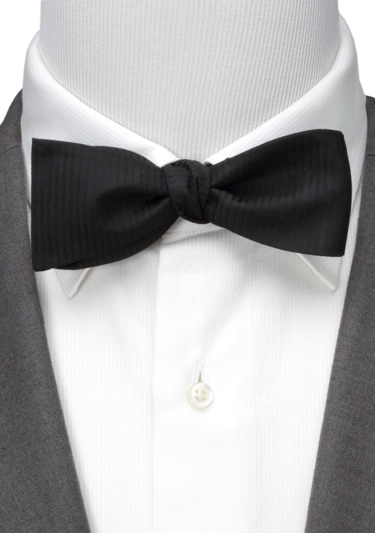 Black Formal Pinstripe Silk Bow Tie