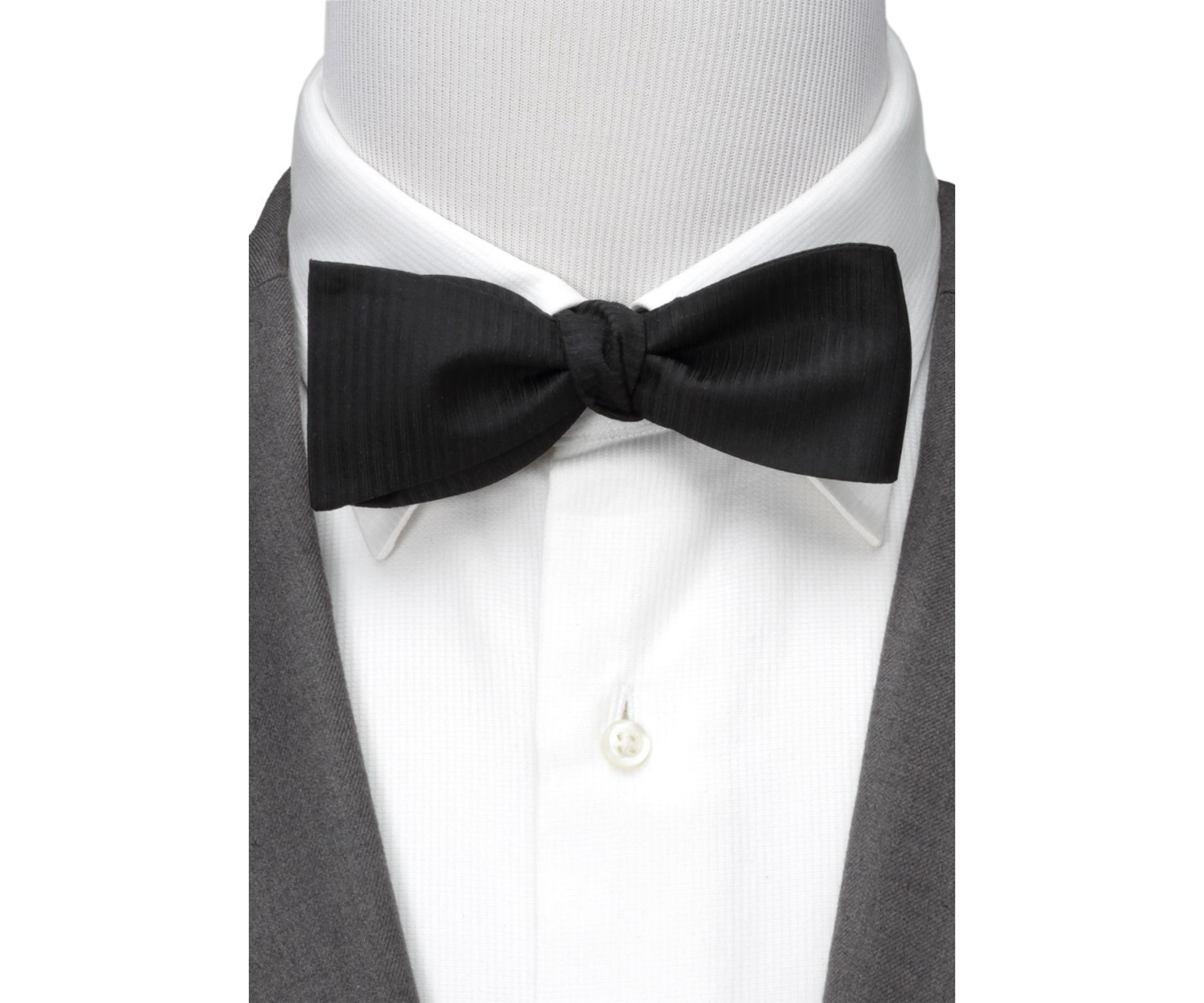 Black Formal Pinstripe Silk Bow Tie