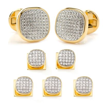 Ox and Bull Trading Co Men's Gold Stainless Steel White Pave Crystal 5-Stud Set