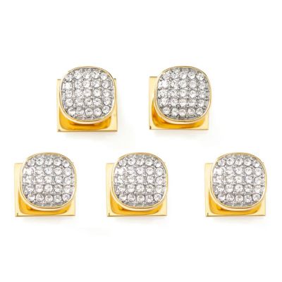 Ox and Bull Trading Co Men's Stainless Steel Gold Plated White Pave Crystal 5-Studs