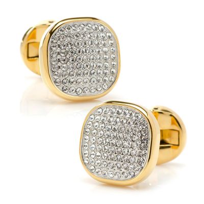 Ox and Bull Trading Co Men's Stainless Steel Gold Plated White Pave Crystal Cufflinks