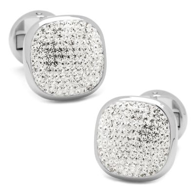 Ox and Bull Trading Co Men's Stainless Steel White Pave Crystal Cufflinks