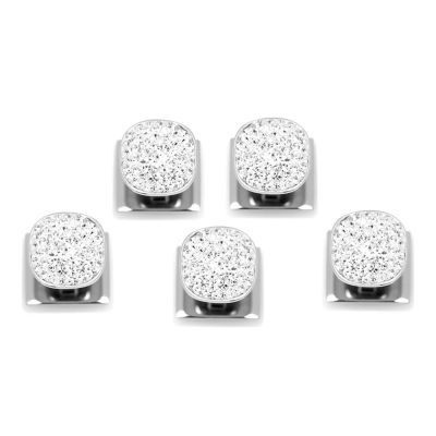 Ox and Bull Trading Co Men's Stainless Steel White Pave Crystal 5-Studs