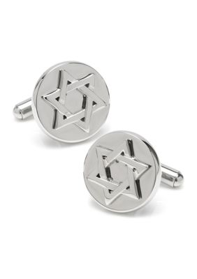 Ox and Bull Trading Co Men's Star of David Stainless Steel Cufflinks, Silver