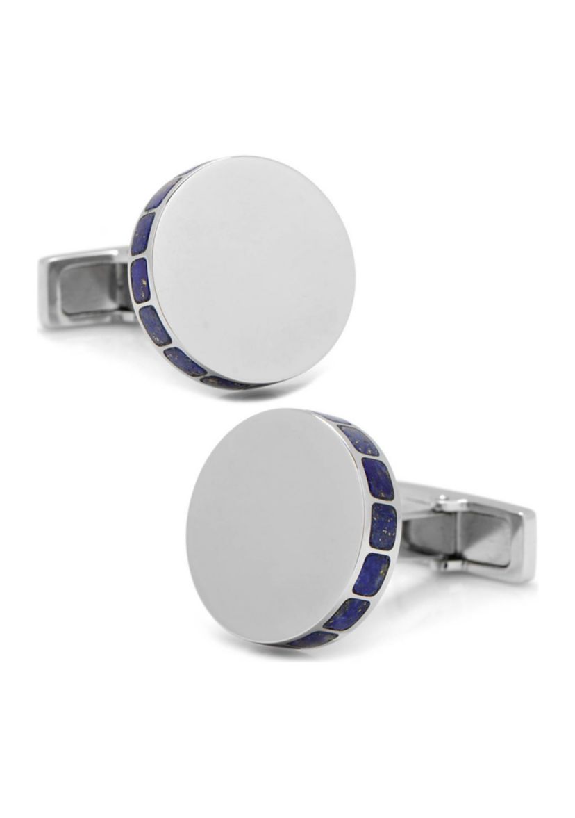 Stainless Steel Lapis Mosaic Engravable Cufflinks