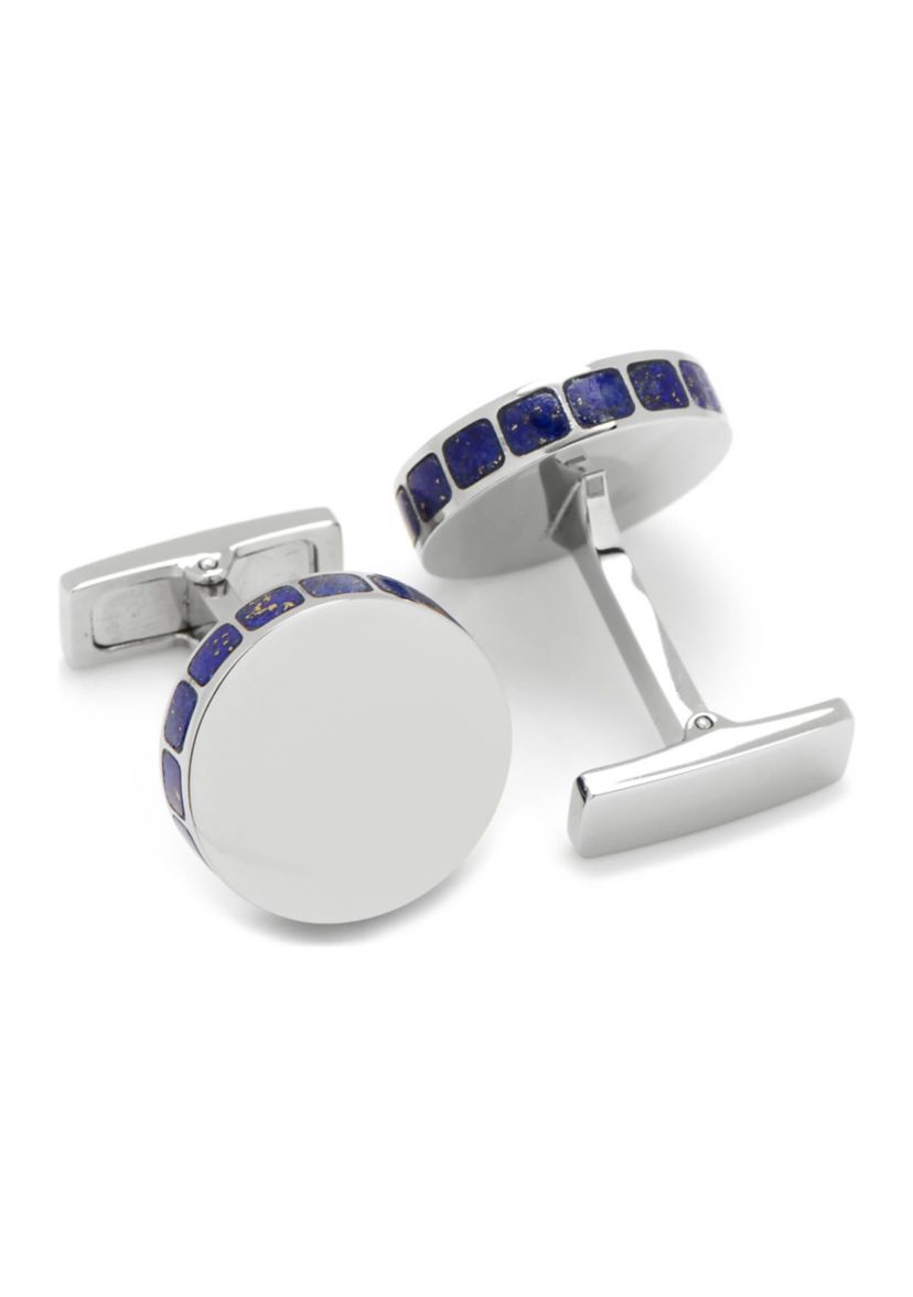 Stainless Steel Lapis Mosaic Engravable Cufflinks