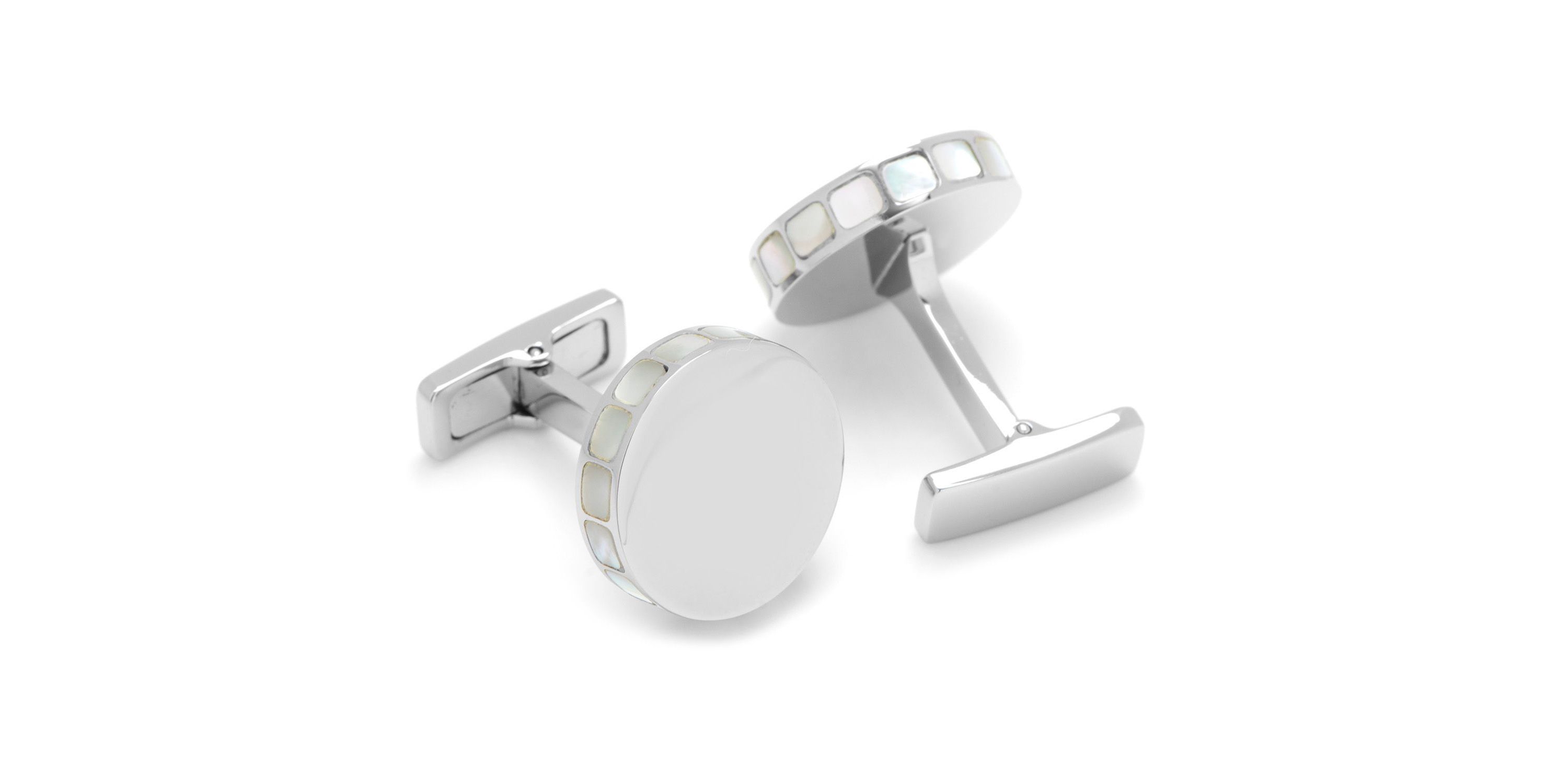 Stainless Steel Mother of Pearl Mosaic Engravable Cufflinks