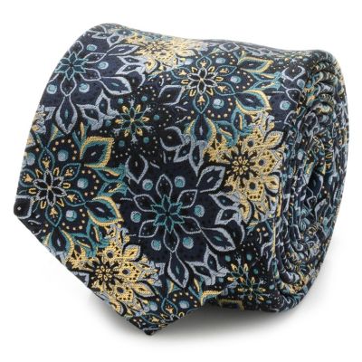 Ox and Bull Trading Co Men's Kaleido Floral Navy Tan Accented Tie, Navy Blue