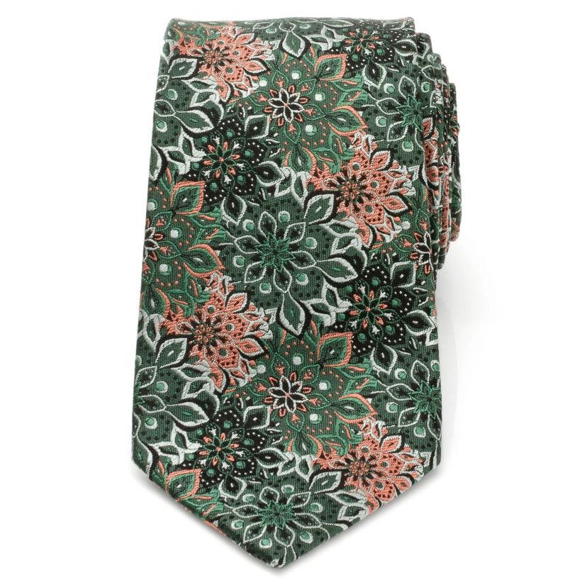 Kaleido Floral Coral Accented Tie