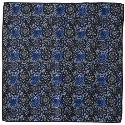 Ox and Bull Trading Co Men's Navy Floral Pocket Square, Navy Blue