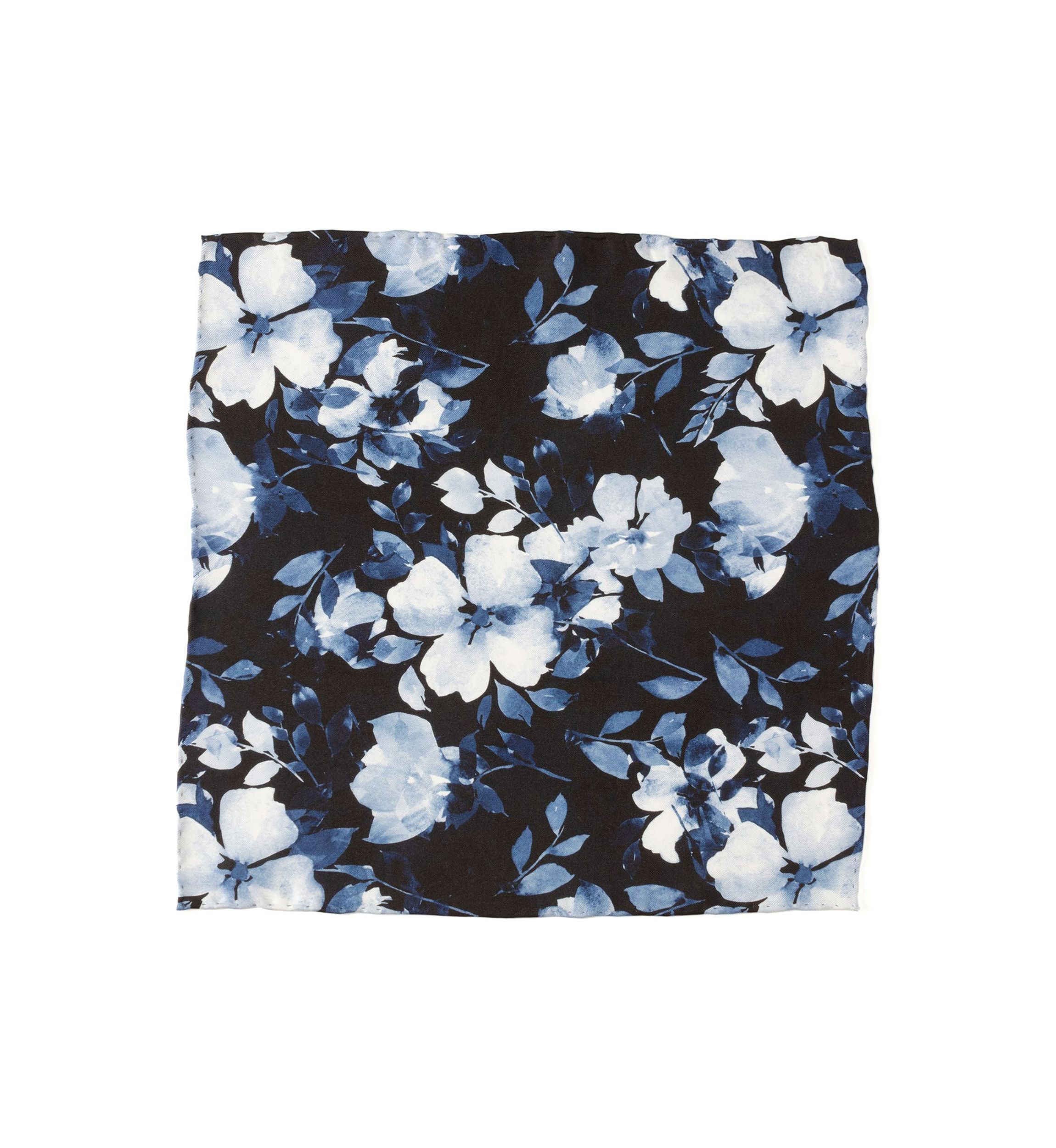 Painted Floral Black Pocket Square