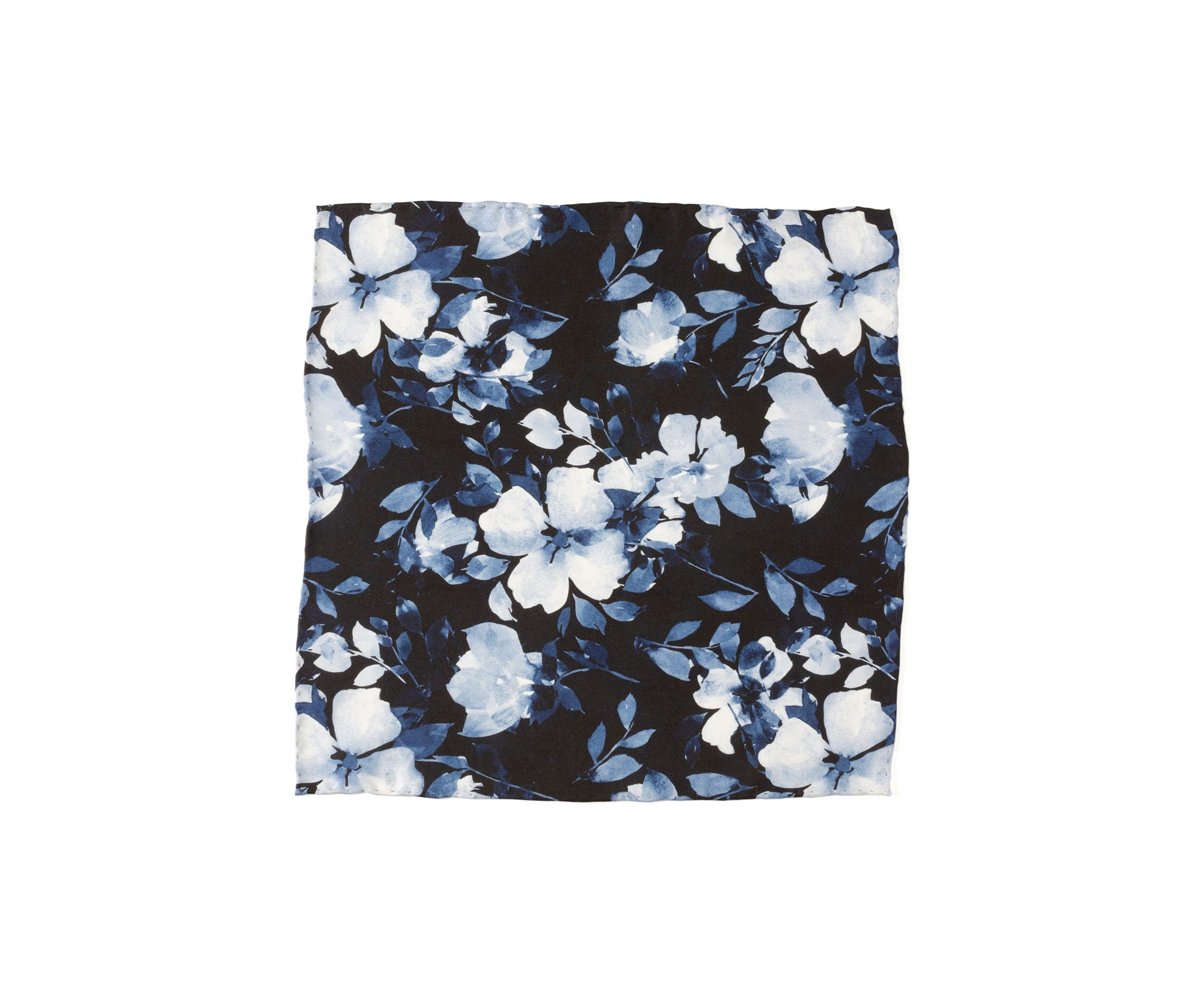 Painted Floral Black Pocket Square