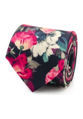 Ox and Bull Trading Co Men’s Painted Floral Navy Silk Tie