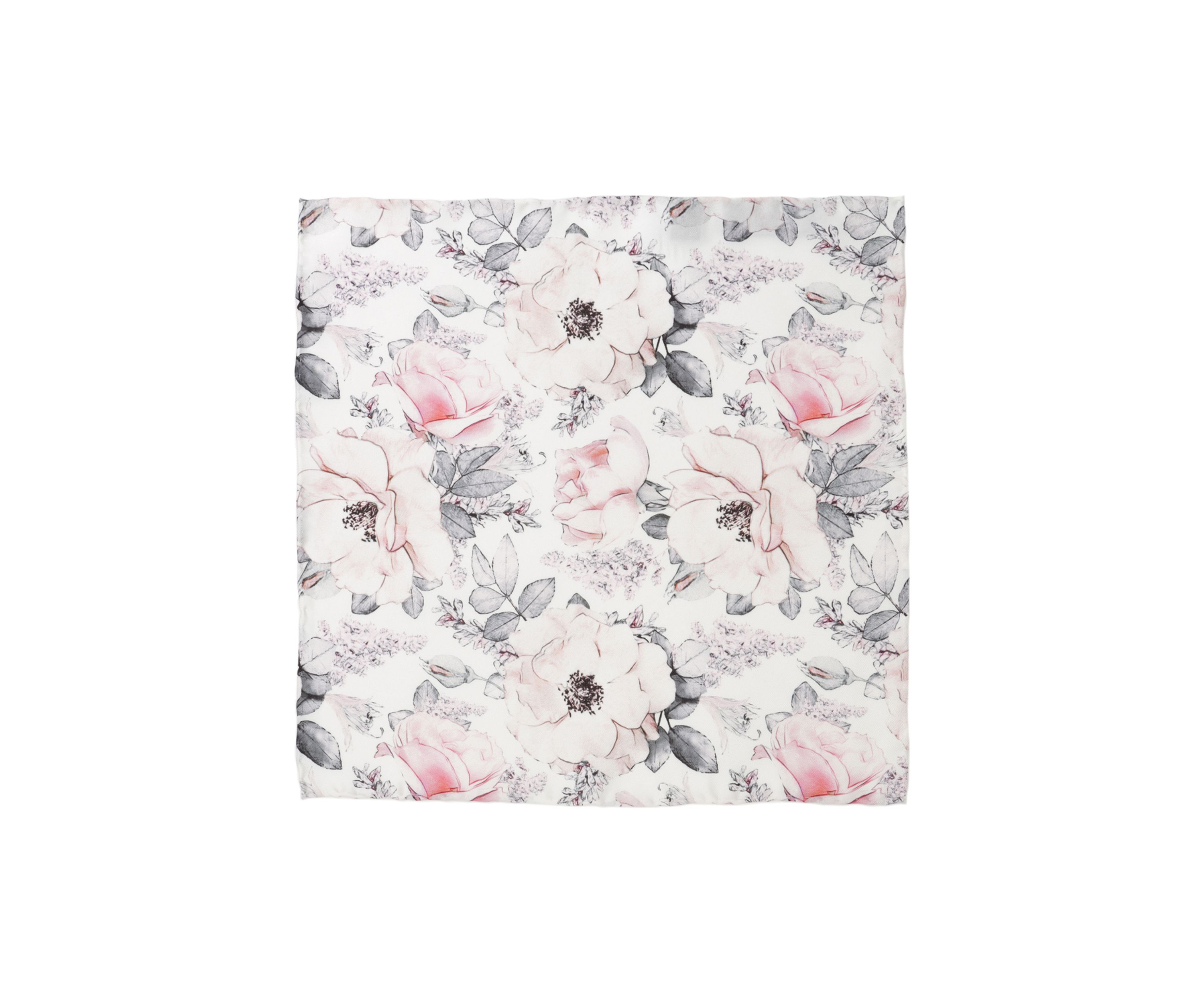 Painted Floral Gray Pocket Square
