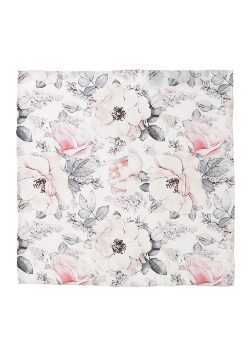 Painted Floral Gray Pocket Square