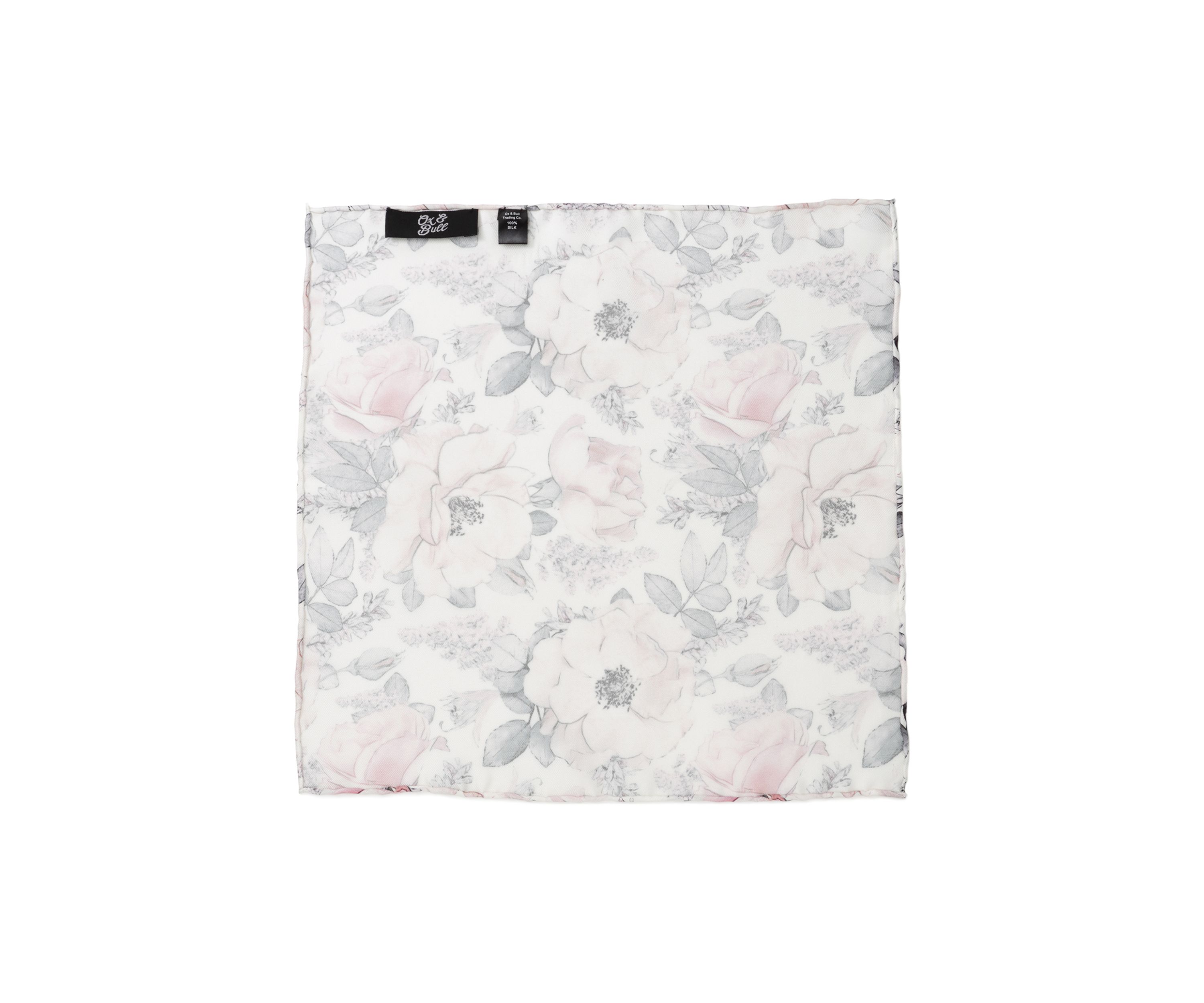 Painted Floral Gray Pocket Square