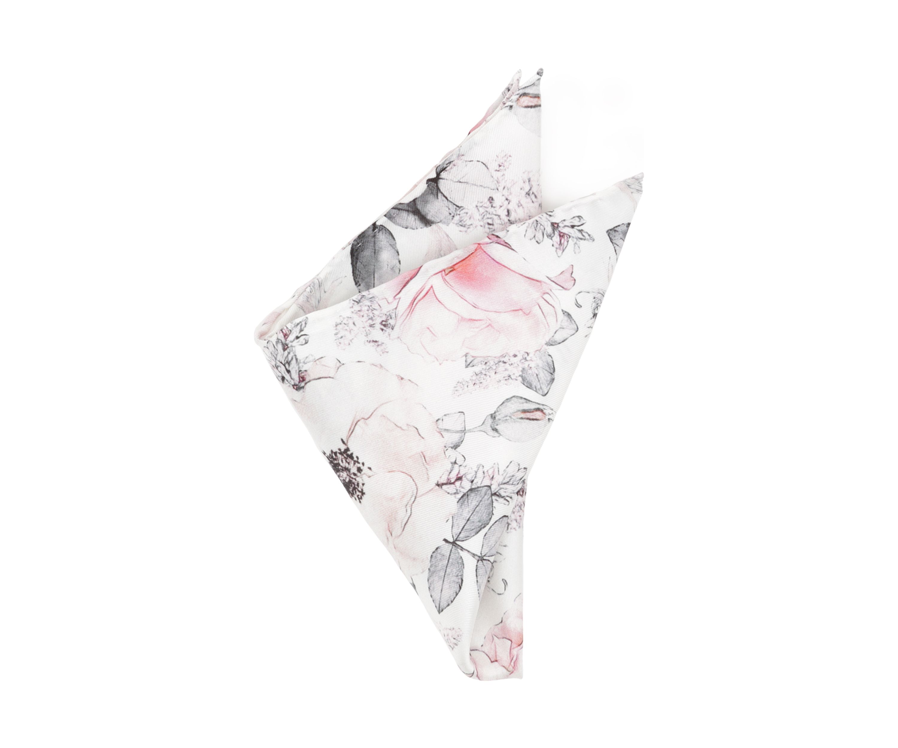 Painted Floral Gray Pocket Square