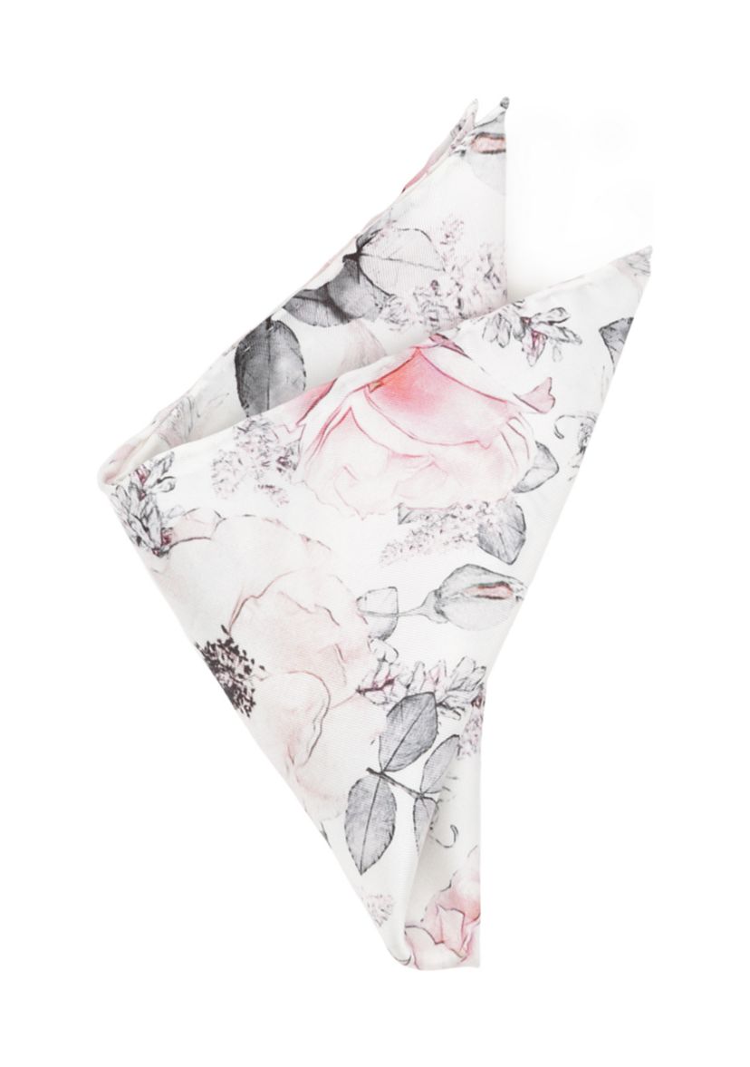 Painted Floral Gray Pocket Square