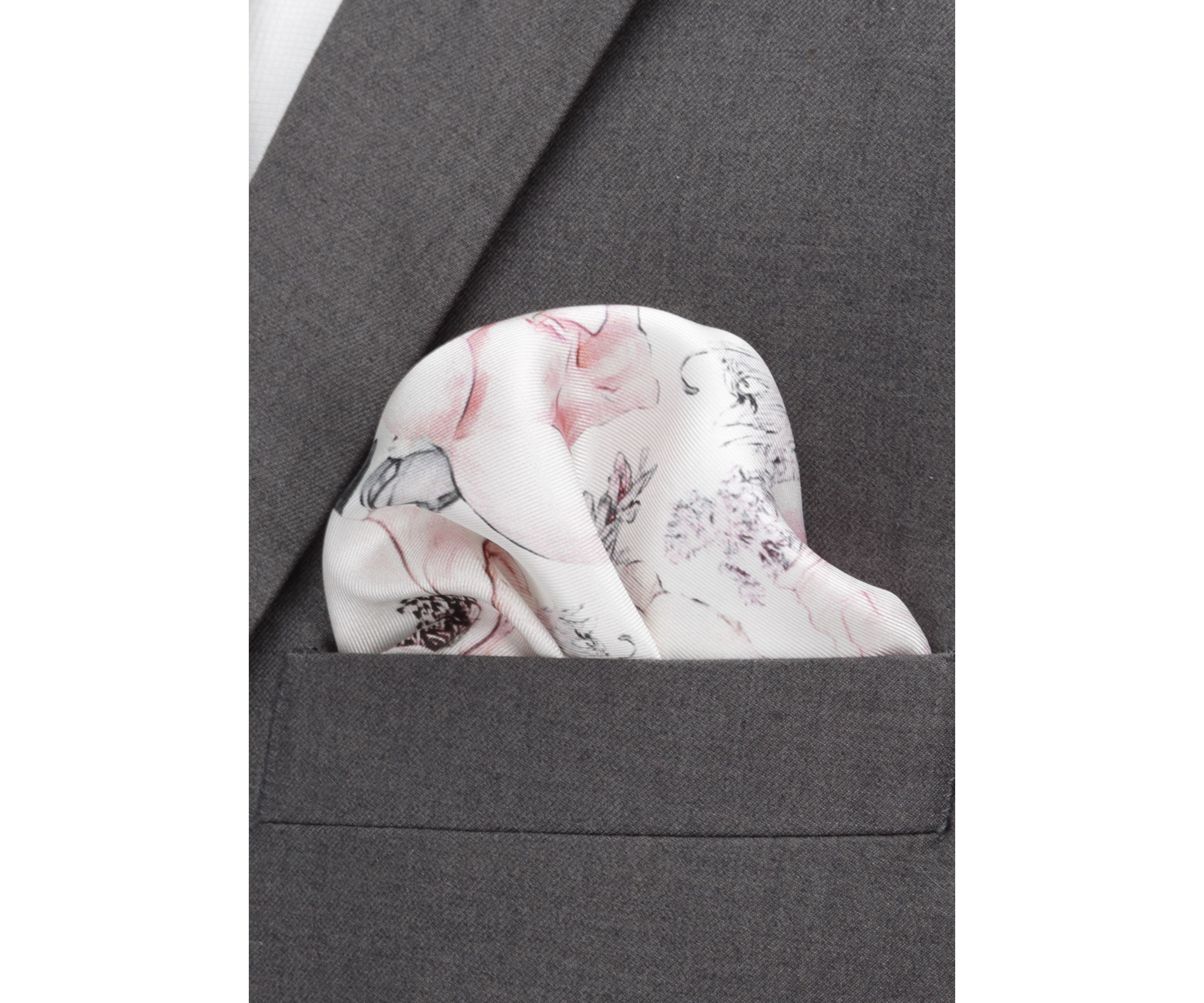 Painted Floral Gray Pocket Square