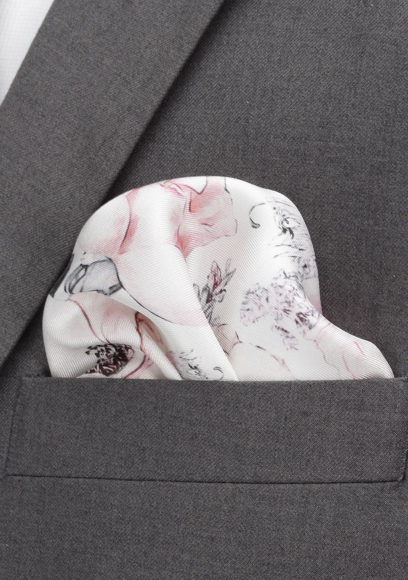 Painted Floral Gray Pocket Square