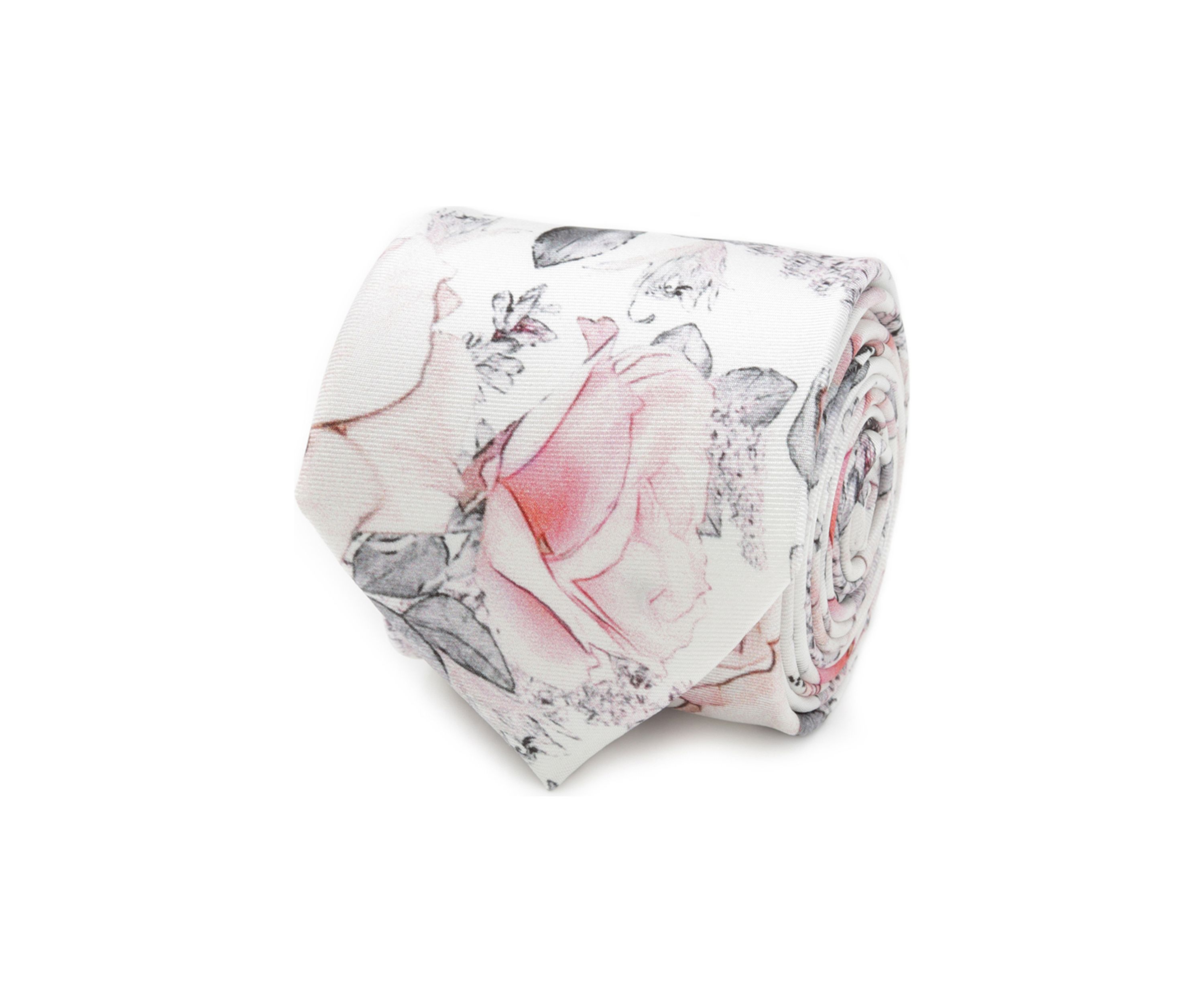 Mens Painted Floral Gray Silk Tie