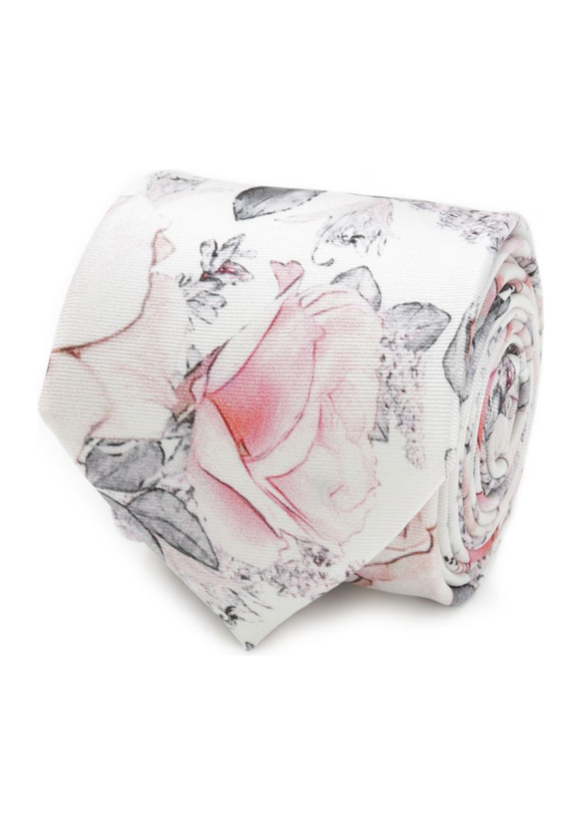 Mens Painted Floral Gray Silk Tie